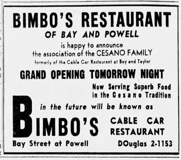 Bimbo's Cable Car