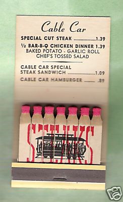 Cable Car restaurant matchbook/2