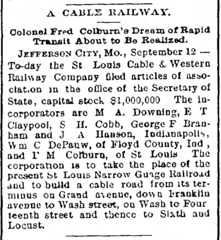 St Louis Cable and Western Ry incorporated