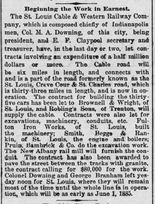 St Louis Cable and Western Ry work commenced