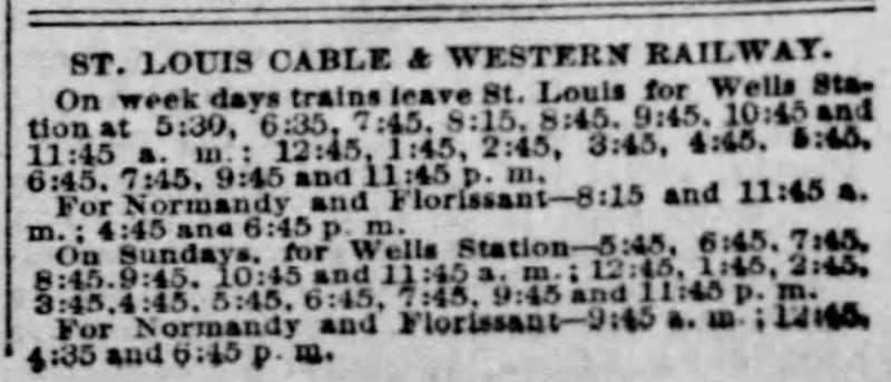St Louis Cable and Western Ry schedule