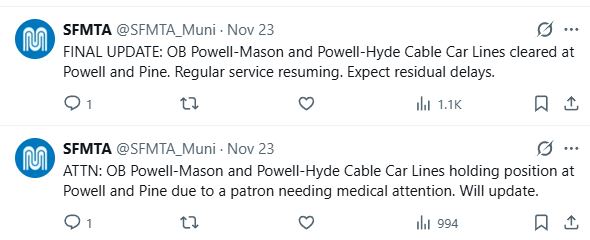 SFMTA powell cable medical issue