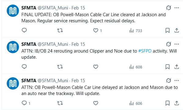 SFMTA Powell-Mason cars blocked by auto