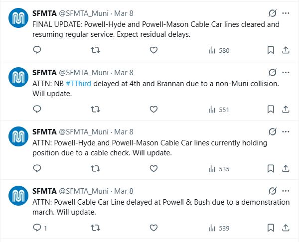 SFMTA cable cars blocked by demonstration