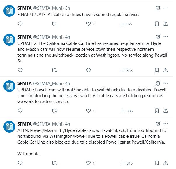 SFMTA cable cars blocked